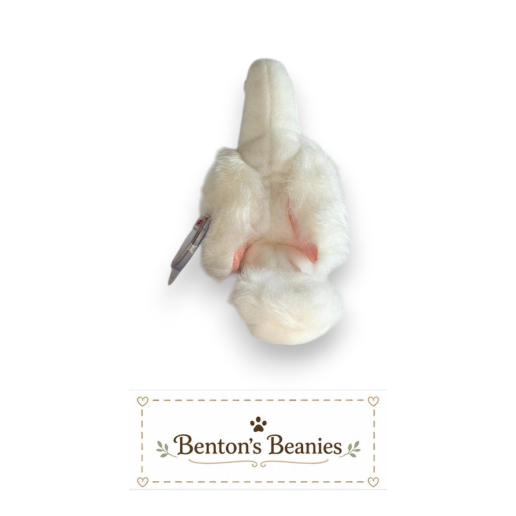 Benton's Beanies Serenity the Dove Ty Beanie Baby with white plush, peach accents, and original tag.