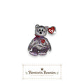Benton's Beanies 2001 Signature Bear Ty Beanie Baby with pastel confetti fabric, red heart emblem, and pink ribbon.