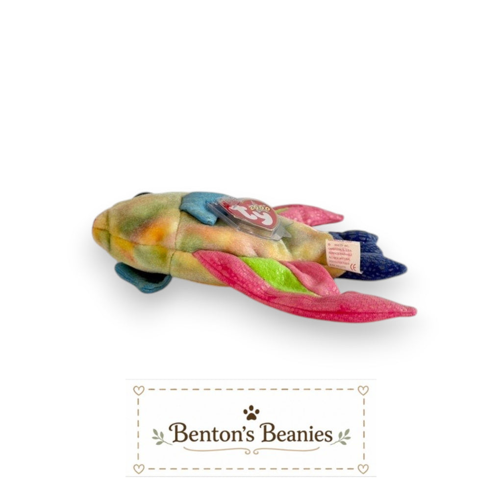 Benton's Beanies Aruba the Fish Ty Beanie Baby, pastel rainbow plush with flowing fins and gentle underwater design.