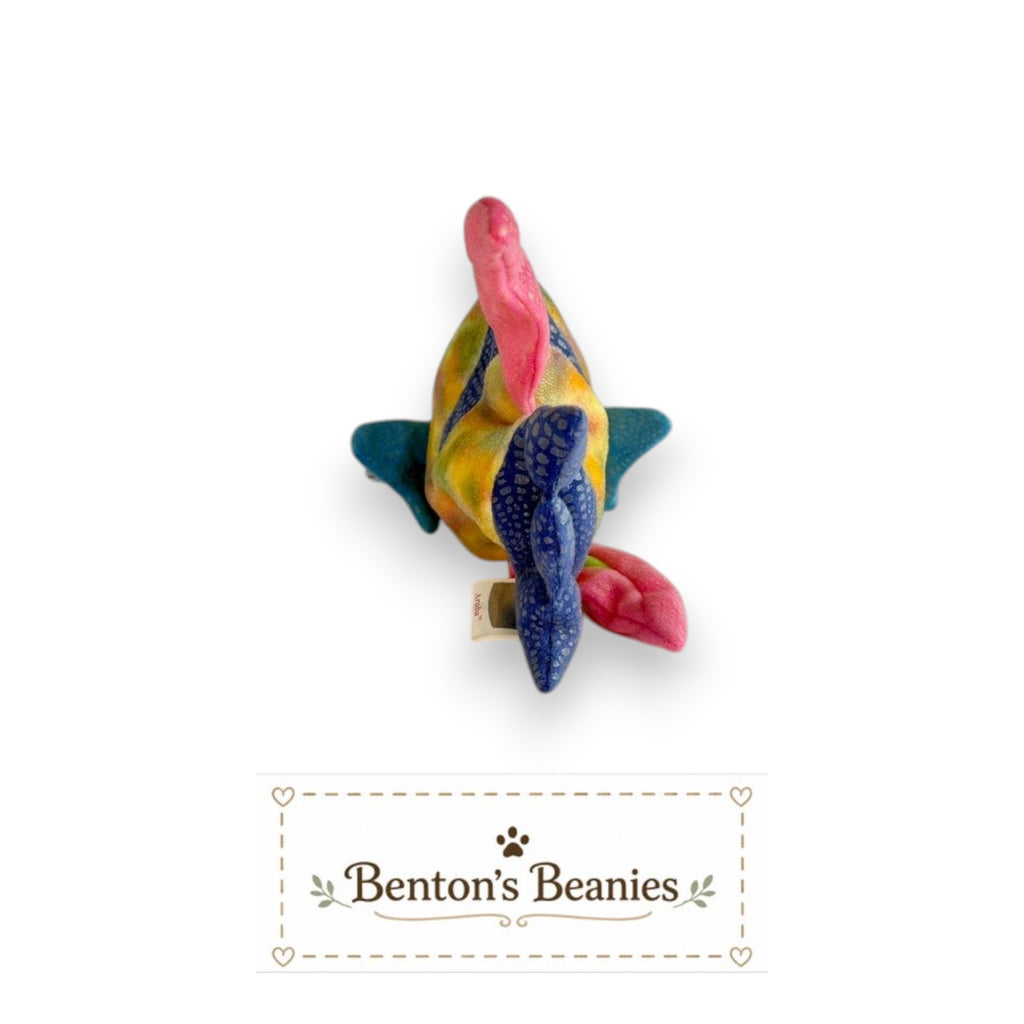 Benton's Beanies Aruba the Fish Ty Beanie Baby with pastel rainbow colors, blue fins, and pink accents.