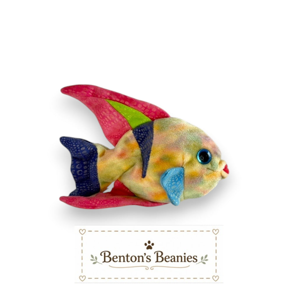 Benton's Beanies Aruba the Fish Ty Beanie Baby, a pastel rainbow plush with flowing fins and blue eyes.
