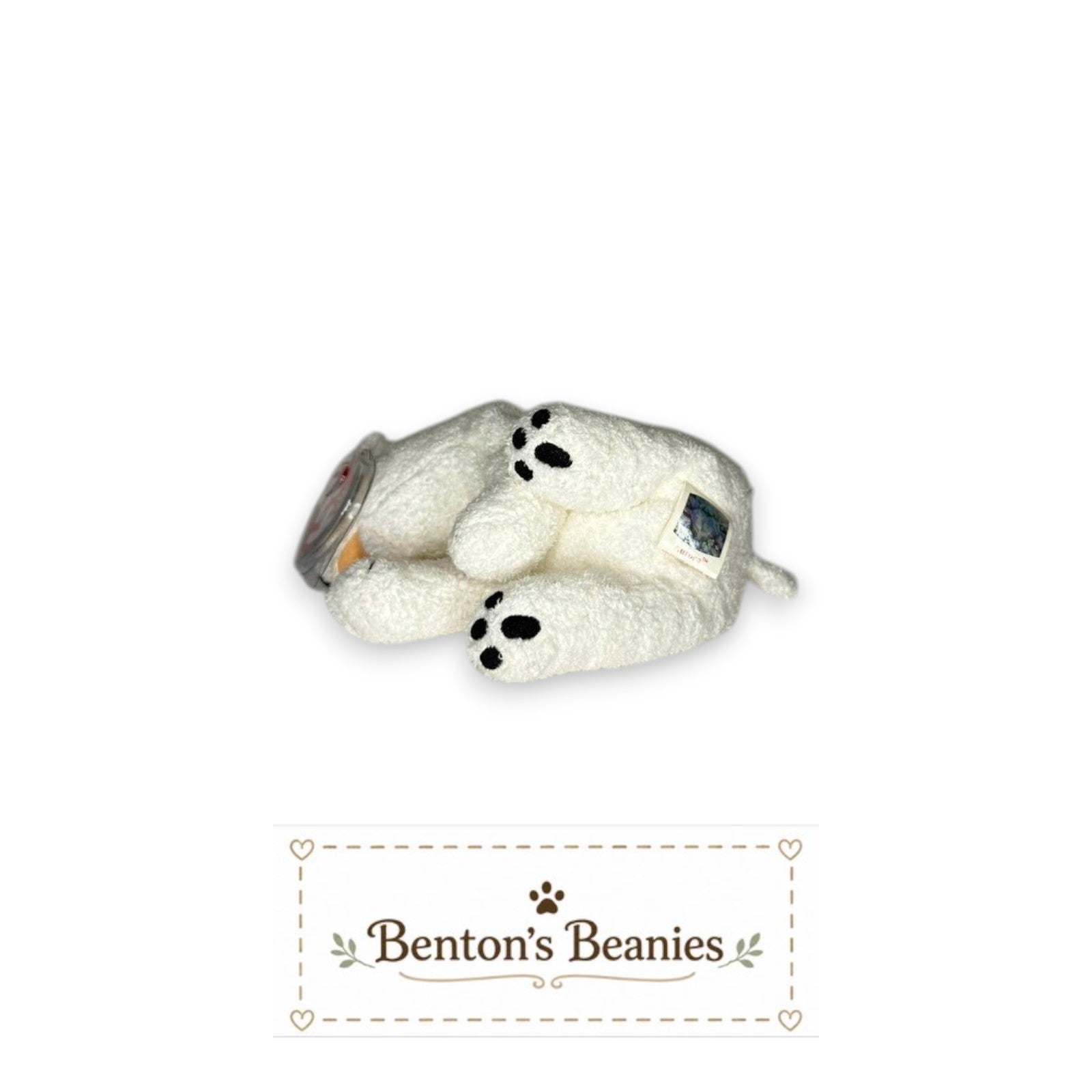 Benton's Beanies Aurora the Polar Bear Ty Beanie Baby, white plush, mint tags, vintage collectible