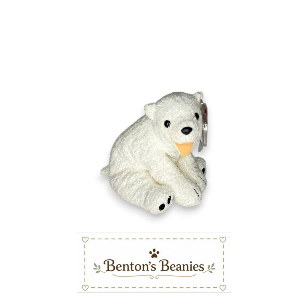 Benton's Beanies Aurora the Polar Bear Ty Beanie Baby, white plush, mint tags, vintage collectible