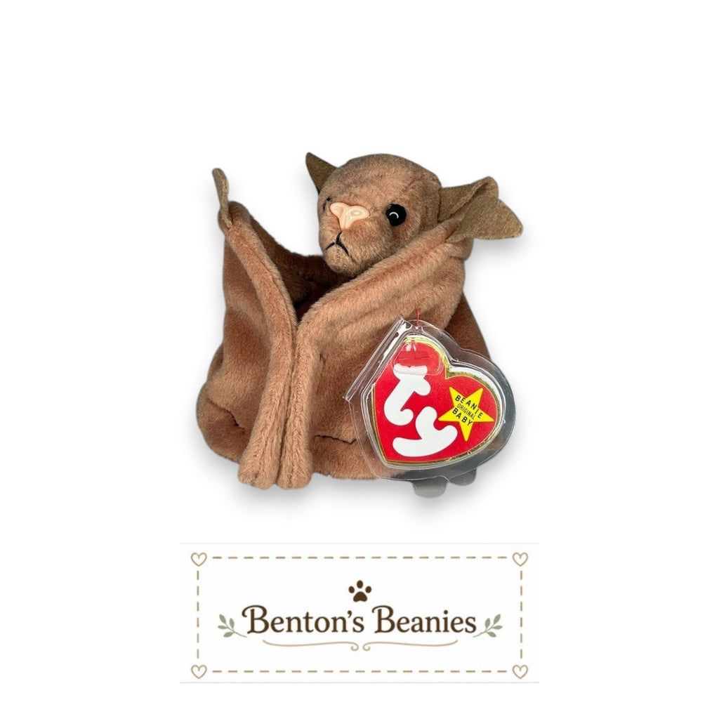 Benton's Beanies Batty the Bat TY Beanie Baby in soft brown plush with original heart tag in mint condition.