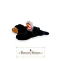 Benton's Beanies Blackie the Bear TY Beanie Baby, black plush with brown snout, mint tags.