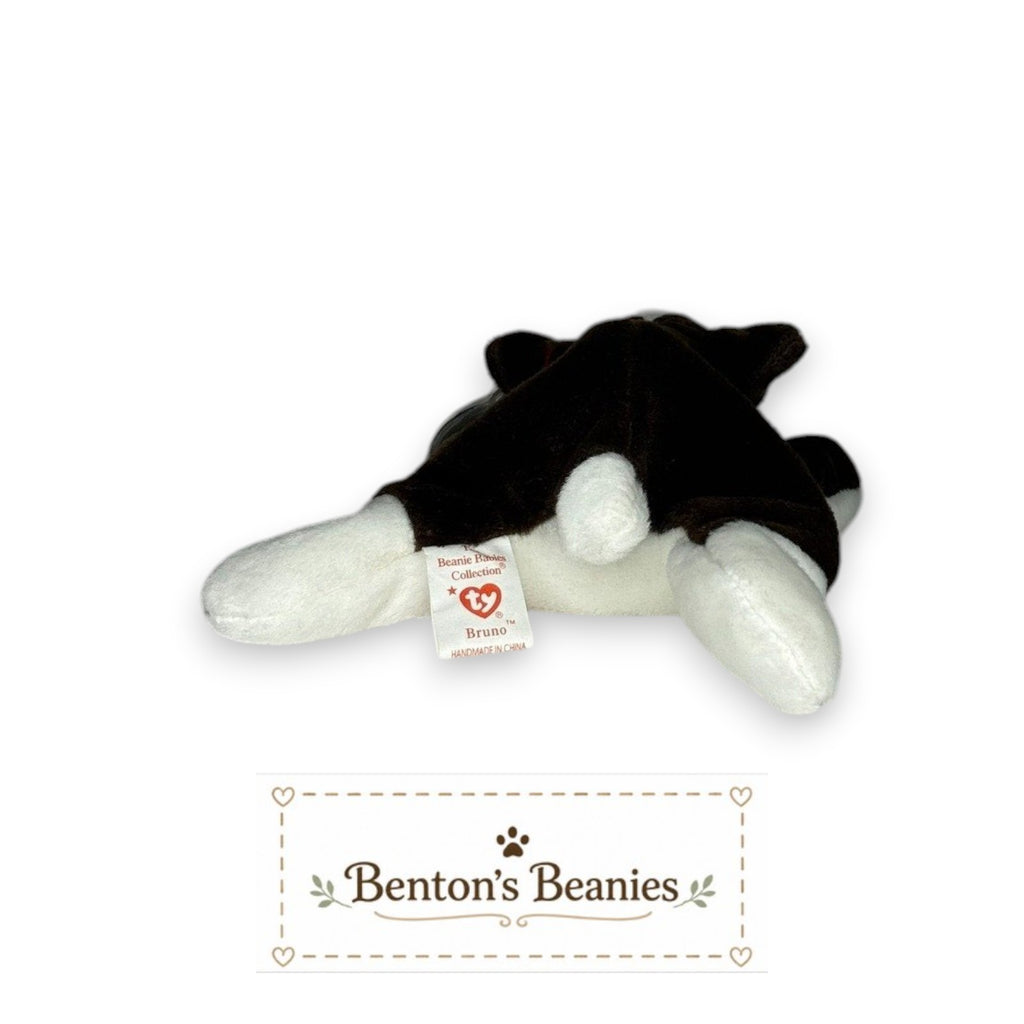 Benton's Beanies Bruno the English Bull Terrier TY Beanie Baby with mint tush tag in brown and white plush.