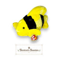Benton's Beanies Bubbles the Fish Ty Beanie Buddy, a yellow plush fish with black stripes and mint tags.