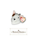 Benton's Beanies Butch the Dog TY Beanie Baby, white plush with brown eye patch and floppy ears, mint tags.
