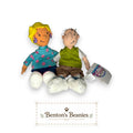 Benton's Beanies Doug Funnie & Patti Mayonnaise plush dolls, 1990s cartoon characters in classic outfits, soft fabric with embroidered details.