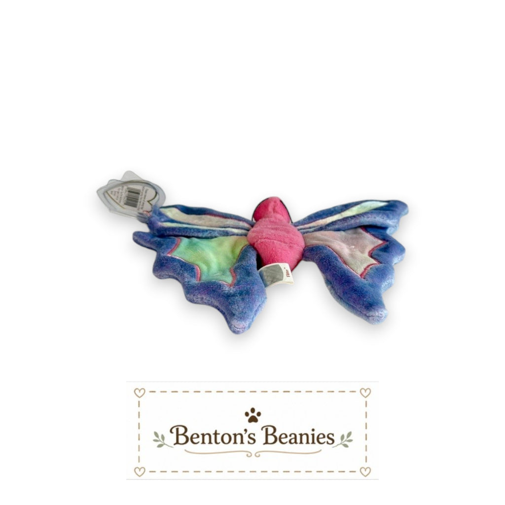 Benton's Beanies Flitter the Butterfly Ty Beanie Baby with pastel plush, rainbow wings, and embroidered details.