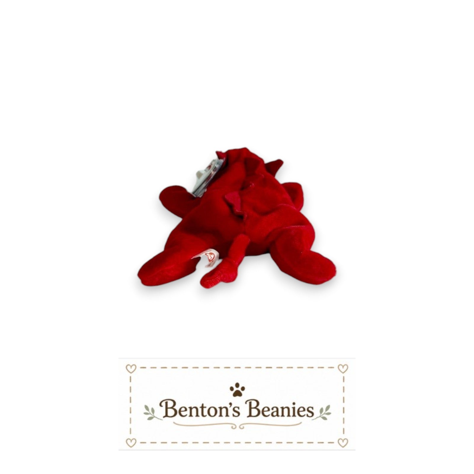 Benton's Beanies Grunt the Razorback Ty Beanie Baby, bright red plush wild boar with tusks, mint condition with tags.