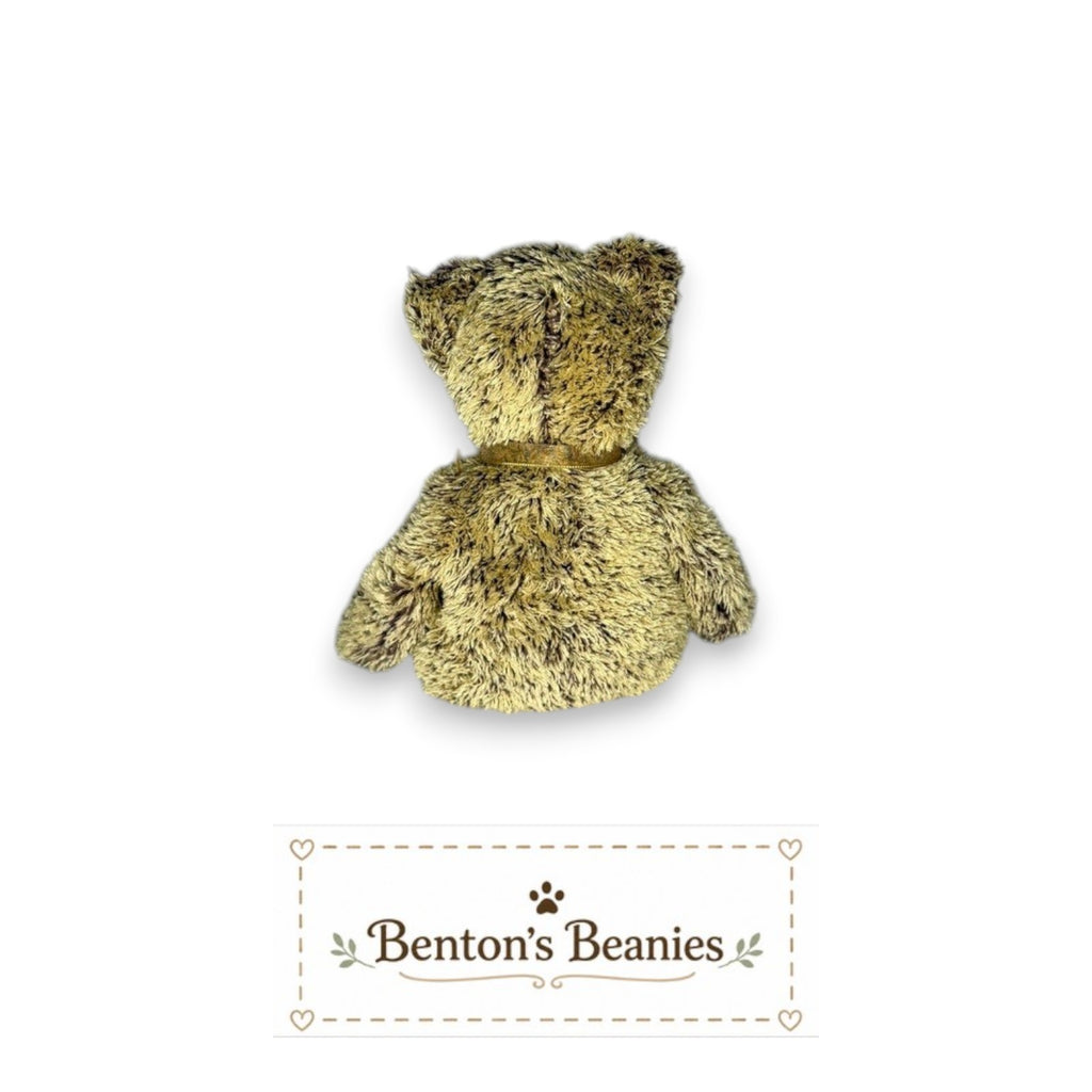 Back view of Harry the Bear TY Beanie Baby with scruffy brown plush and tag from Benton's Beanies