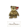 Benton's Beanies Harry the Bear TY Beanie Baby with scruffy brown plush, gold ribbon, and original heart tag.