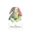 Benton's Beanies Hippie the Rabbit TY Beanie Baby, pastel tie-dye plush with floppy ears and mint tags.