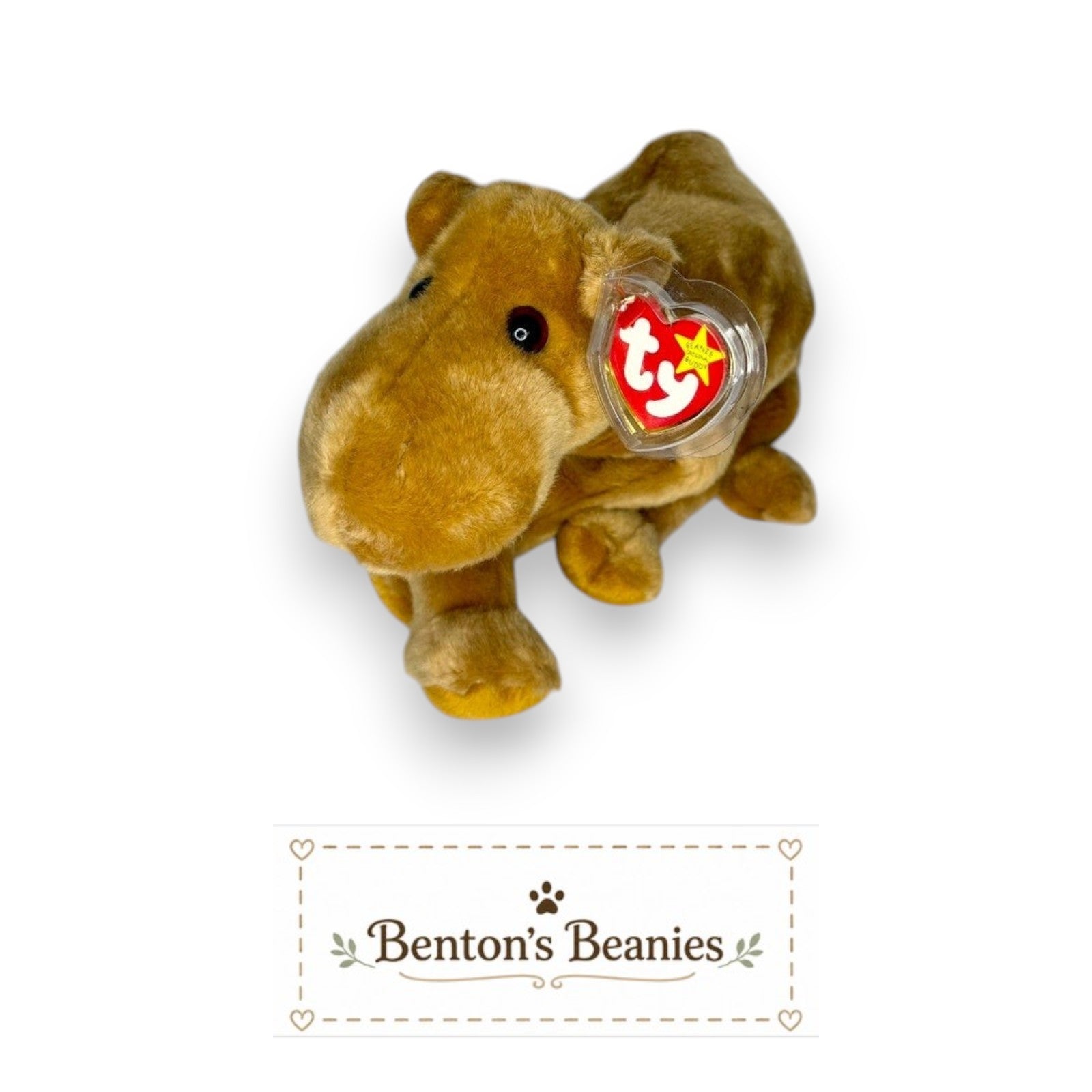 Benton's Beanie Buddies Humphrey the Camel plush toy, golden-brown, floppy legs, classic Ty design.