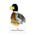 Benton's Beanies Jake the Duck Ty Beanie Buddy plush toy with green, brown, gray, and cream colors and a yellow bill.