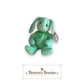 Benton's Beanies mint green plush rabbit with floppy ears and green ribbon, classic Beanie Baby design.