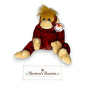 Benton's Beanies Schweetheart the Orangutan Ty Beanie Buddy plush toy with red and black fur, cream face, and fluffy golden hair.