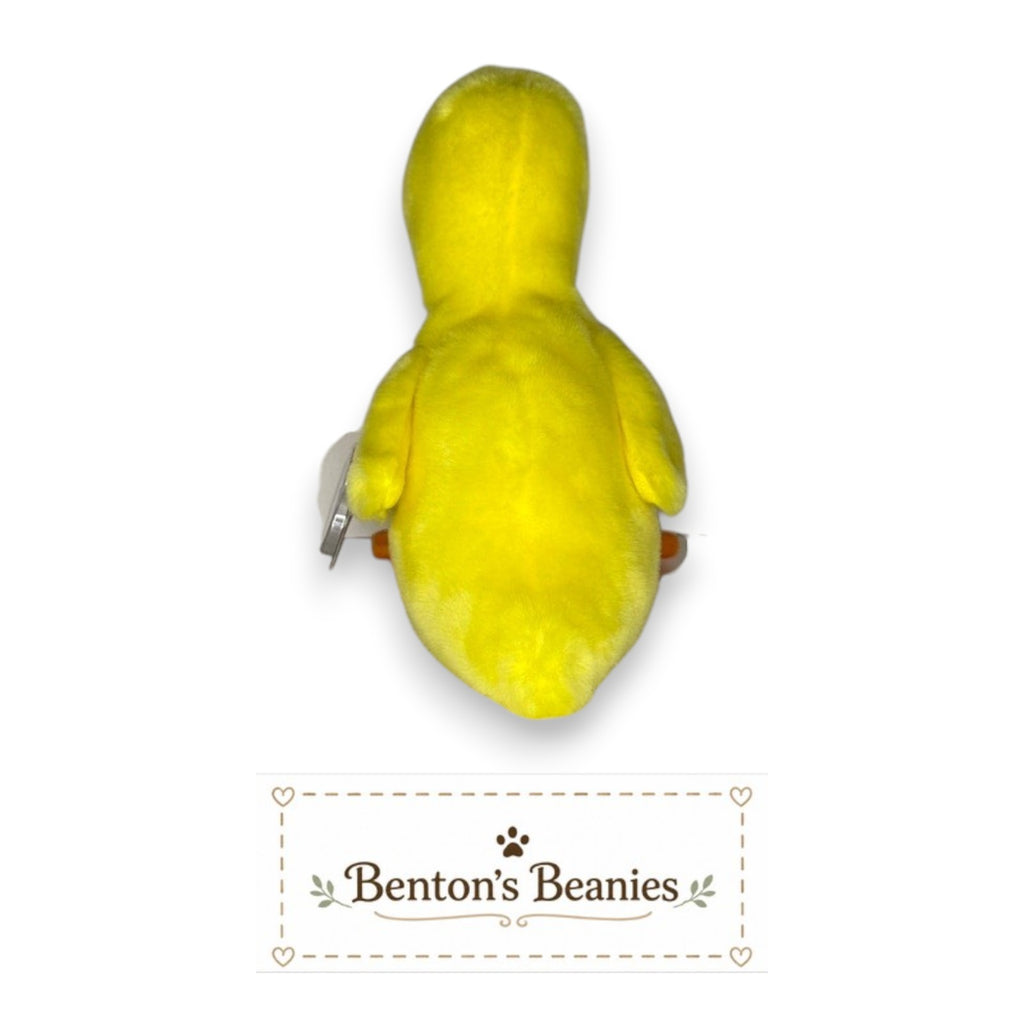 Benton's Beanies Quackers the Duck Ty Beanie Buddy, sunshine yellow plush with orange bill and feet.