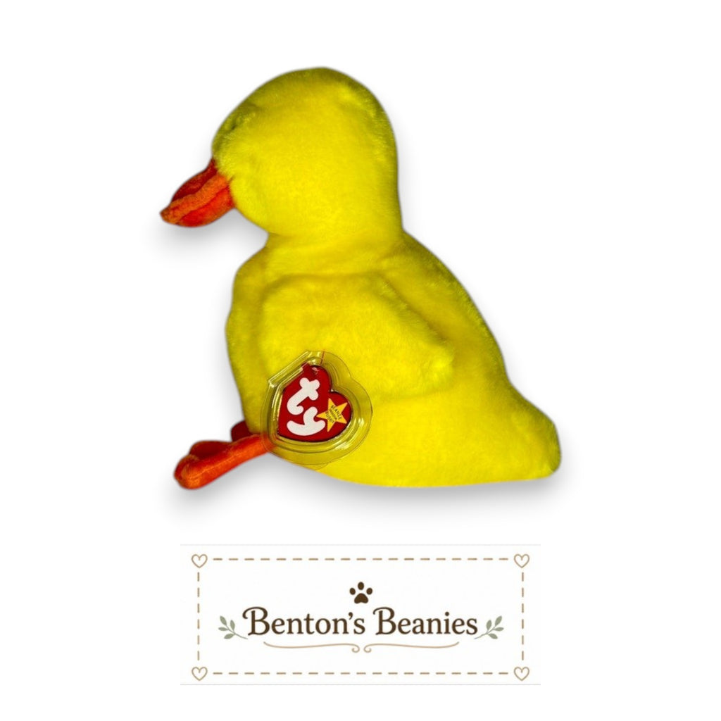 Benton's Beanies Quackers the Duck Ty Beanie Buddy, sunshine-yellow plush with orange bill and feet.