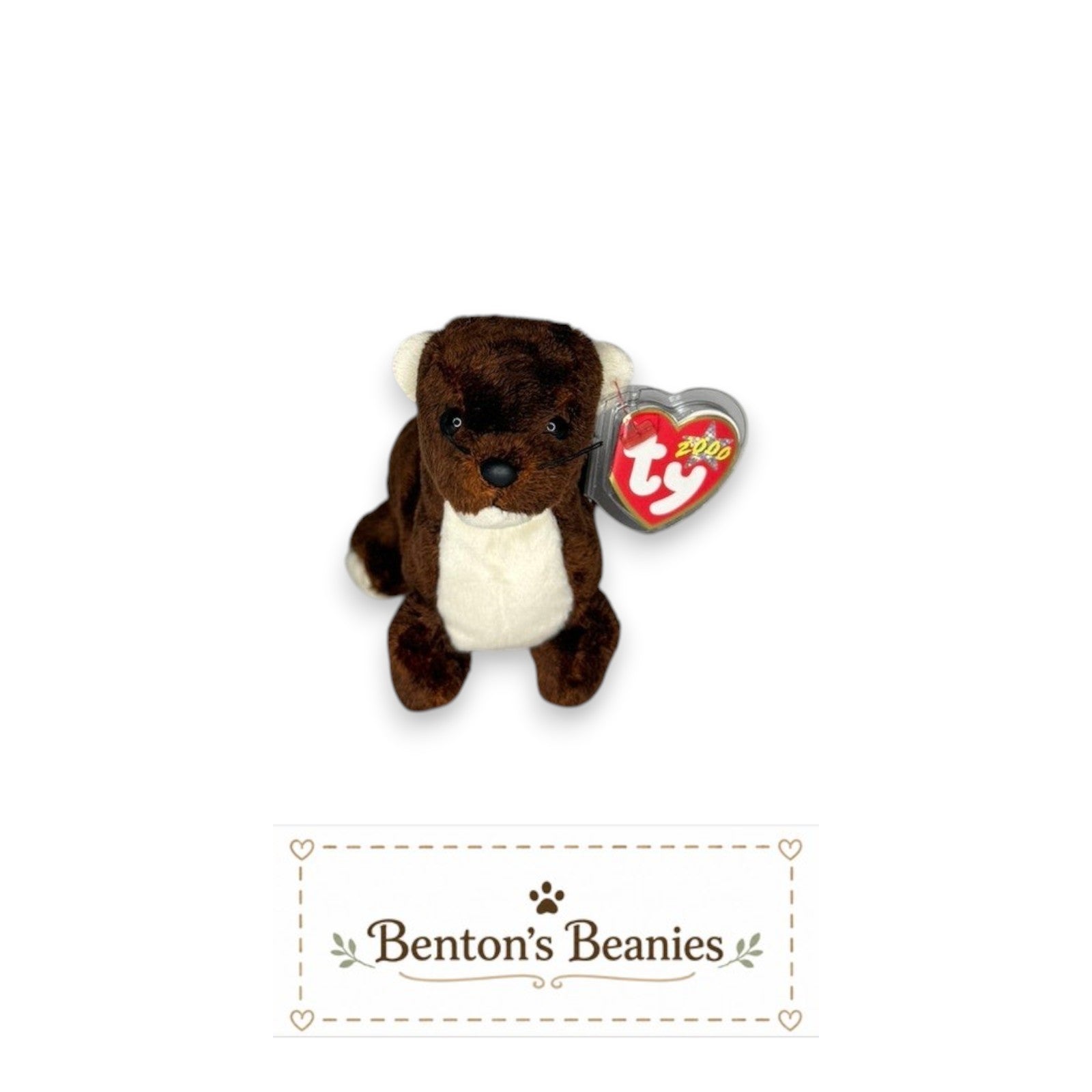 Benton's Beanies Runner the Mustelidae Ty Beanie Baby, brown plush with white accents, mint tags