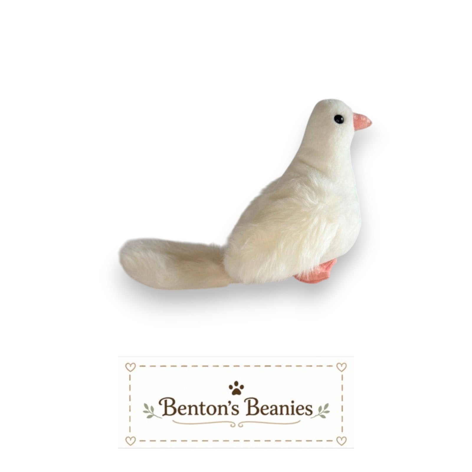 Benton's Beanies Serenity the Dove Ty Beanie Baby with white plush, peach beak, and feet on a white background.
