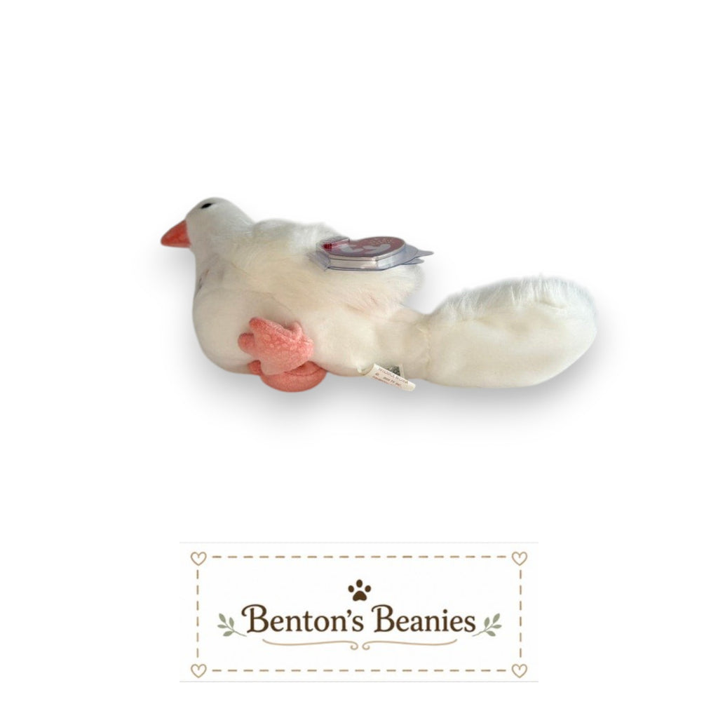 Benton's Beanies Serenity the Dove Ty Beanie Baby with white plush, peach beak, and original heart tag.