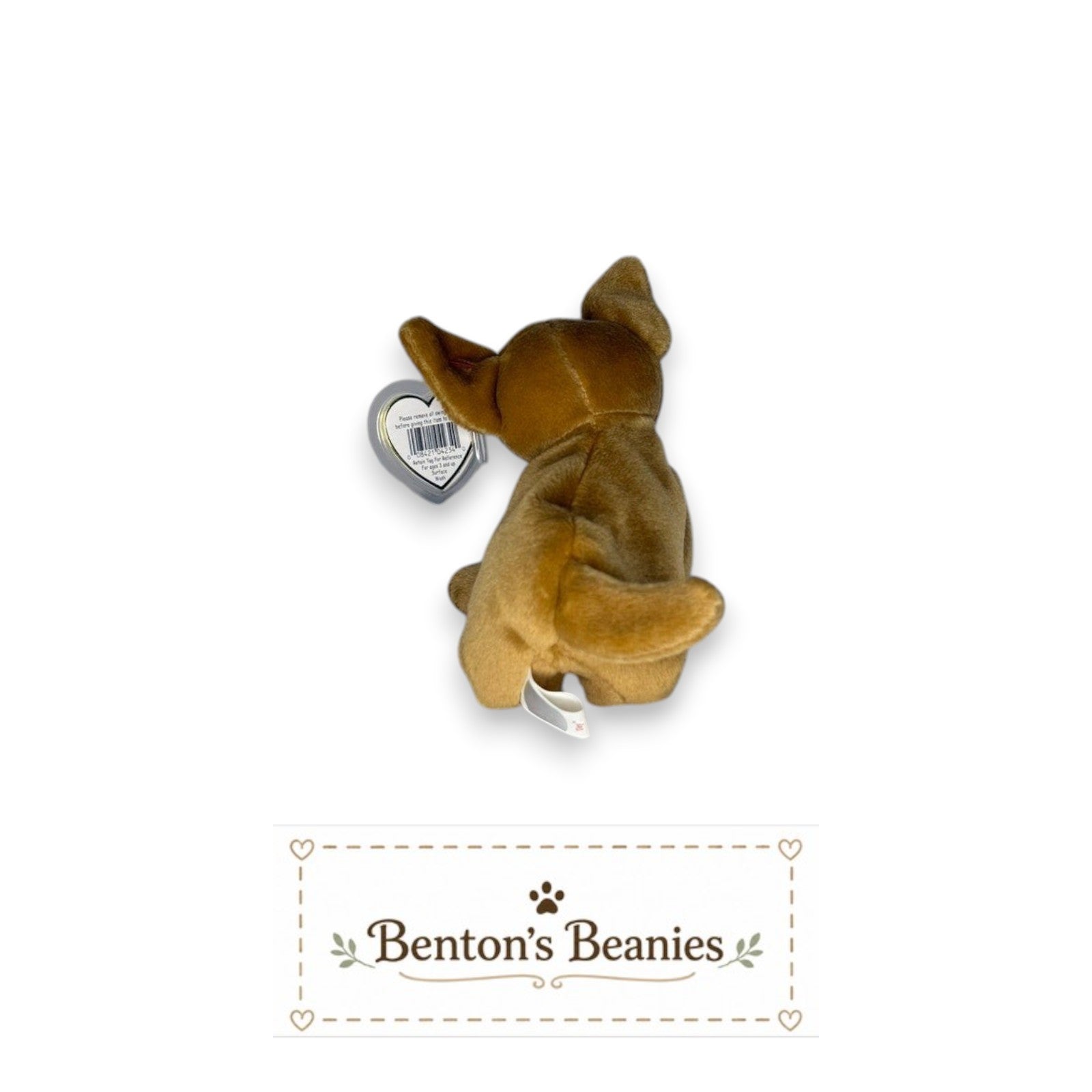 Benton's Beanies Tiny the Chihuahua Ty Beanie Baby, caramel plush with oversized ears, mint tags.