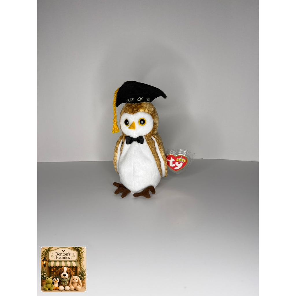 Wisest the Owl TY Beanie Baby | Mint Heart & Tush Tag