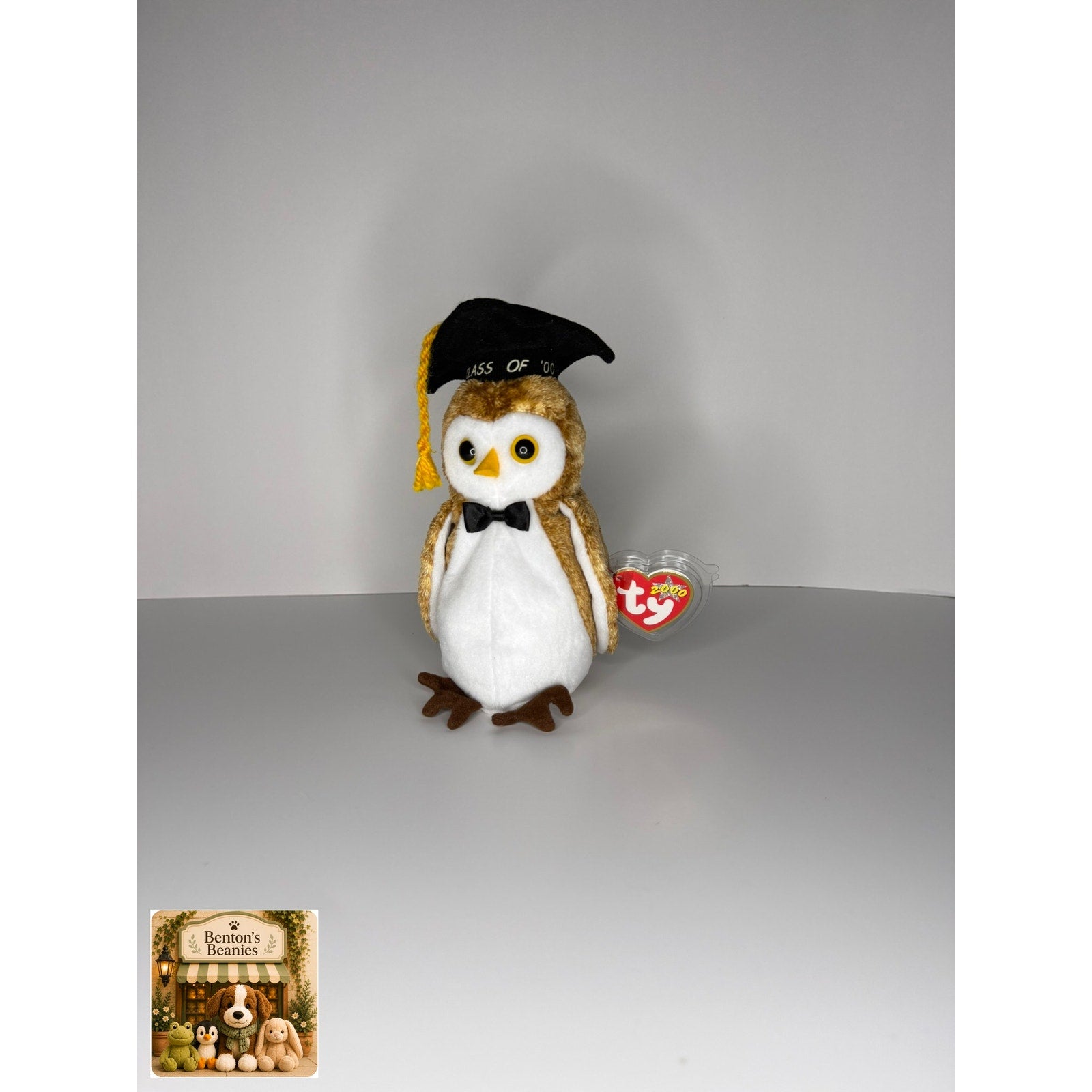 Wisest the Owl TY Beanie Baby | Mint Heart & Tush Tag