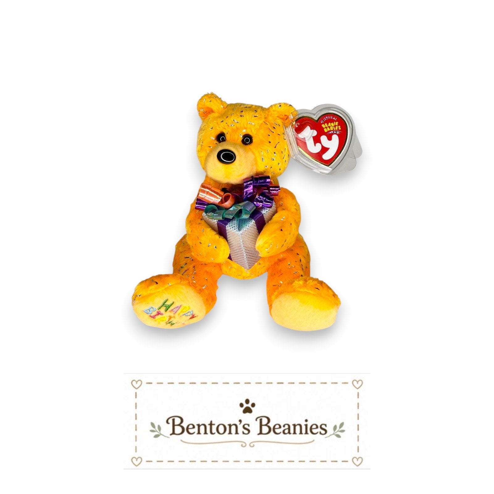 Happy Birthday Bear TY Beanie Baby | Mint Heart & Tush Tag