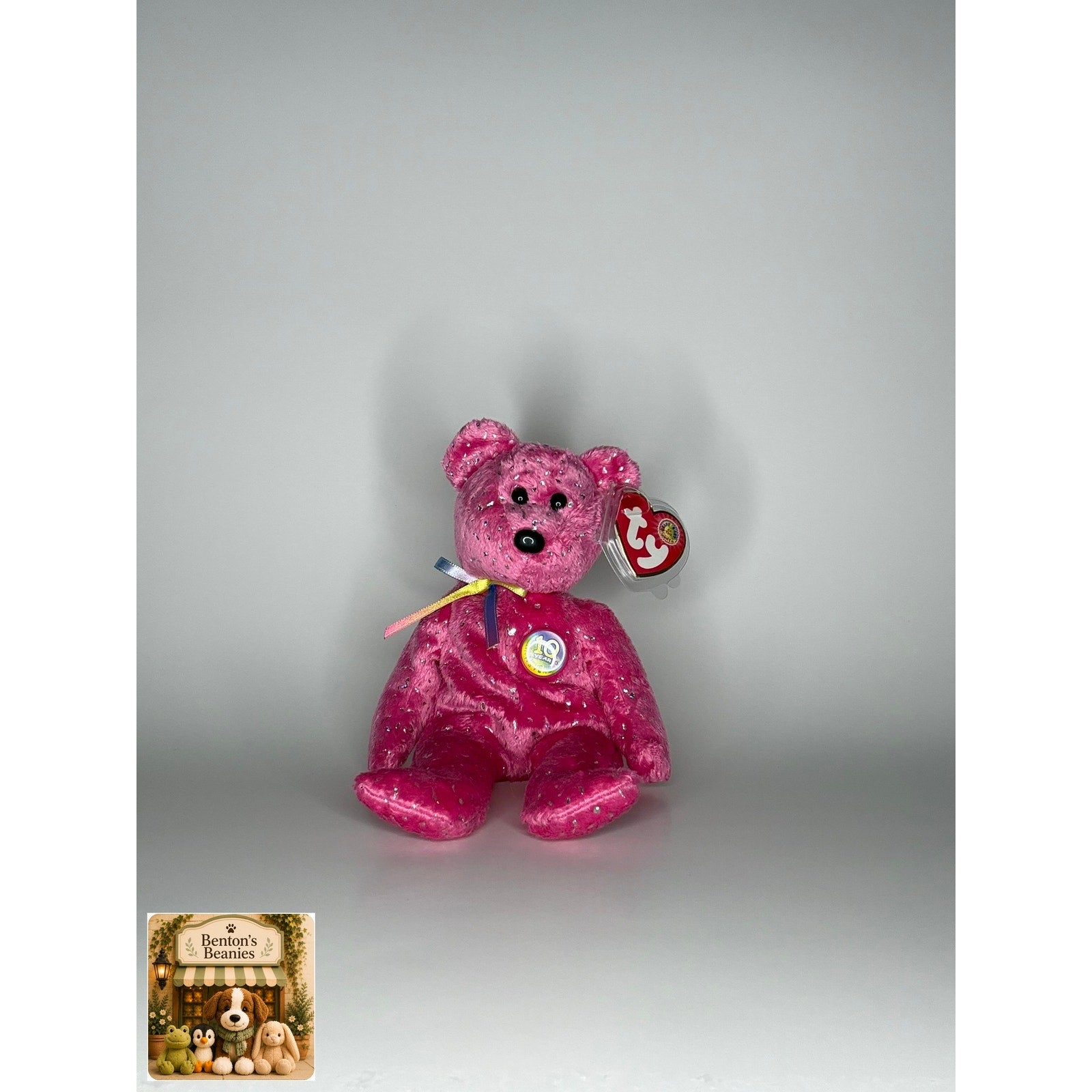 Decade the Bear Pink TY Beanie Baby | Mint Heart/Tush Tag