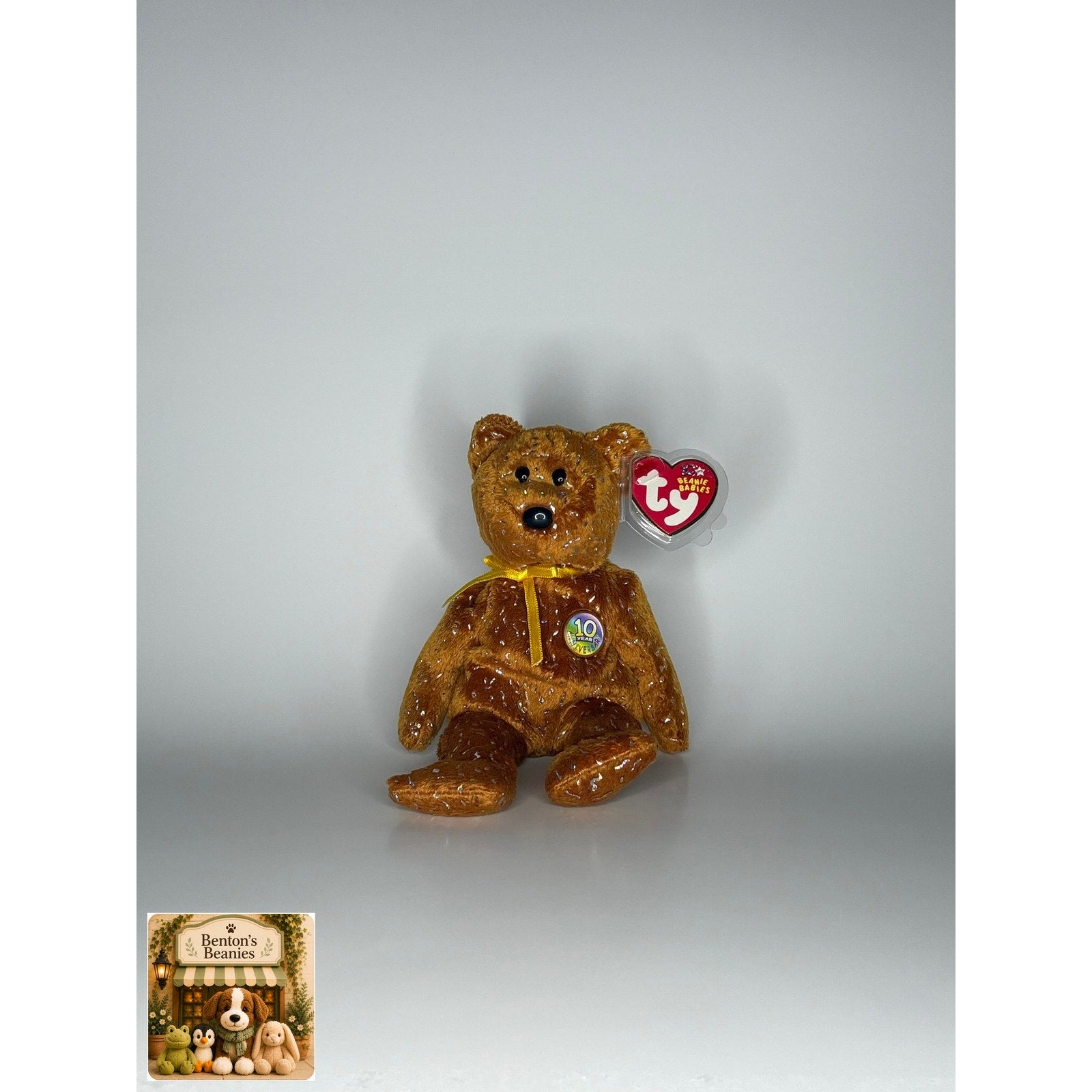 Decade the Bear Brown TY Beanie Baby | Mint Heart/Tush Tag