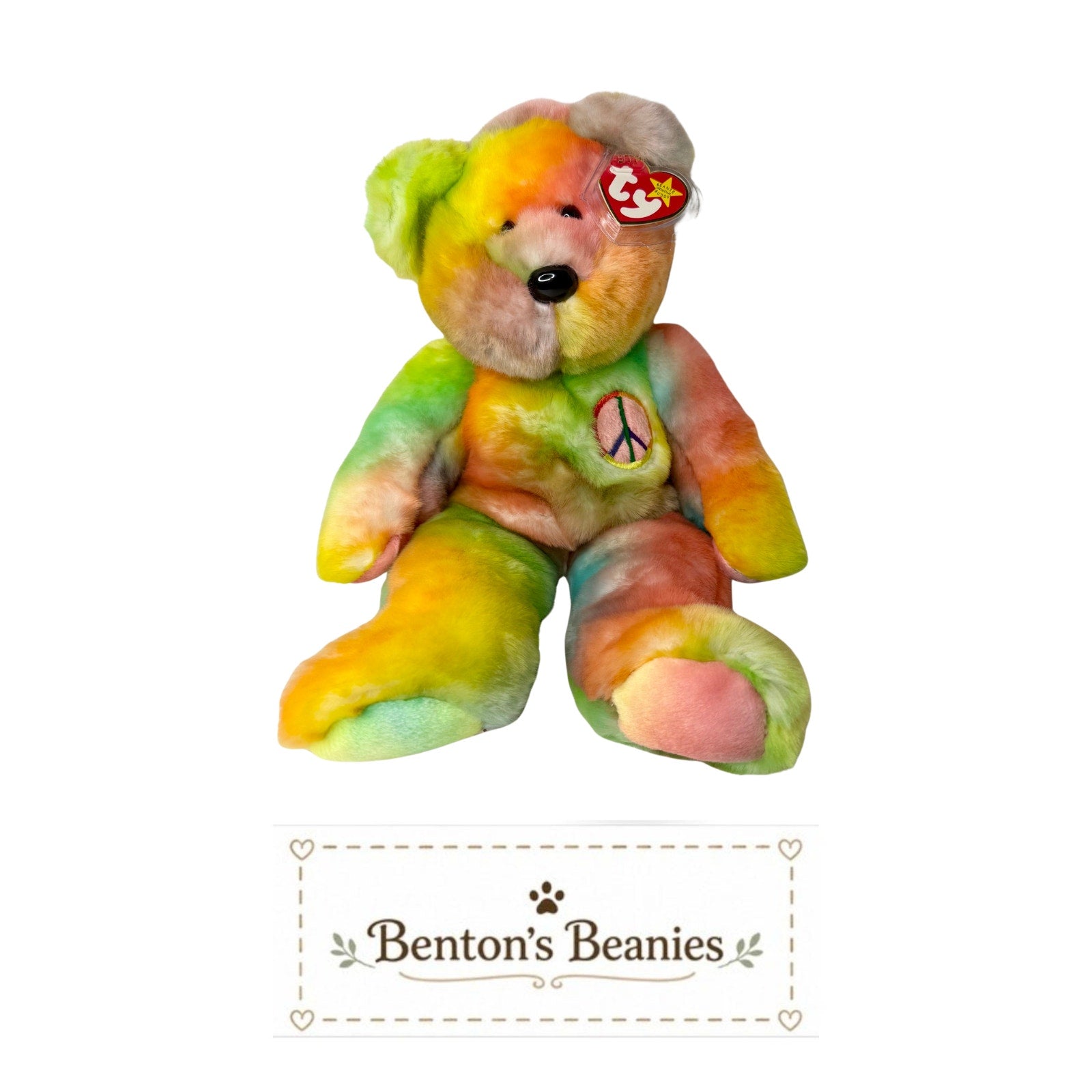 Peace Bear (Dark) TY Beanie Buddies | Mint Heart & Tush Tags