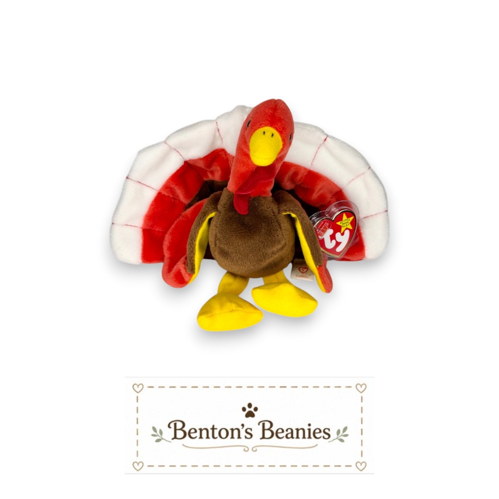 Gobbles the Turkey TY Beanie Baby | Mint Heart & Tush Tag