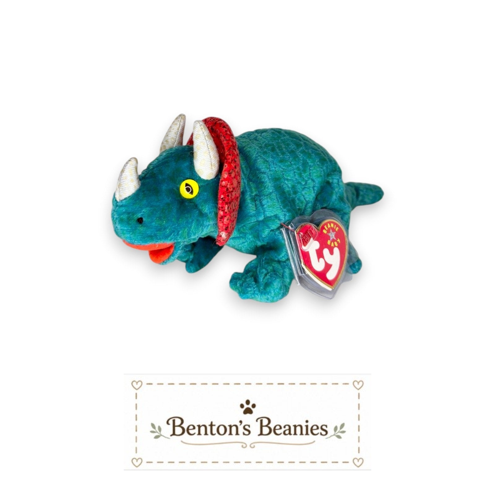 Hornsly the Dinosaur TY Beanie Baby | Mint Heart & Tush Tag