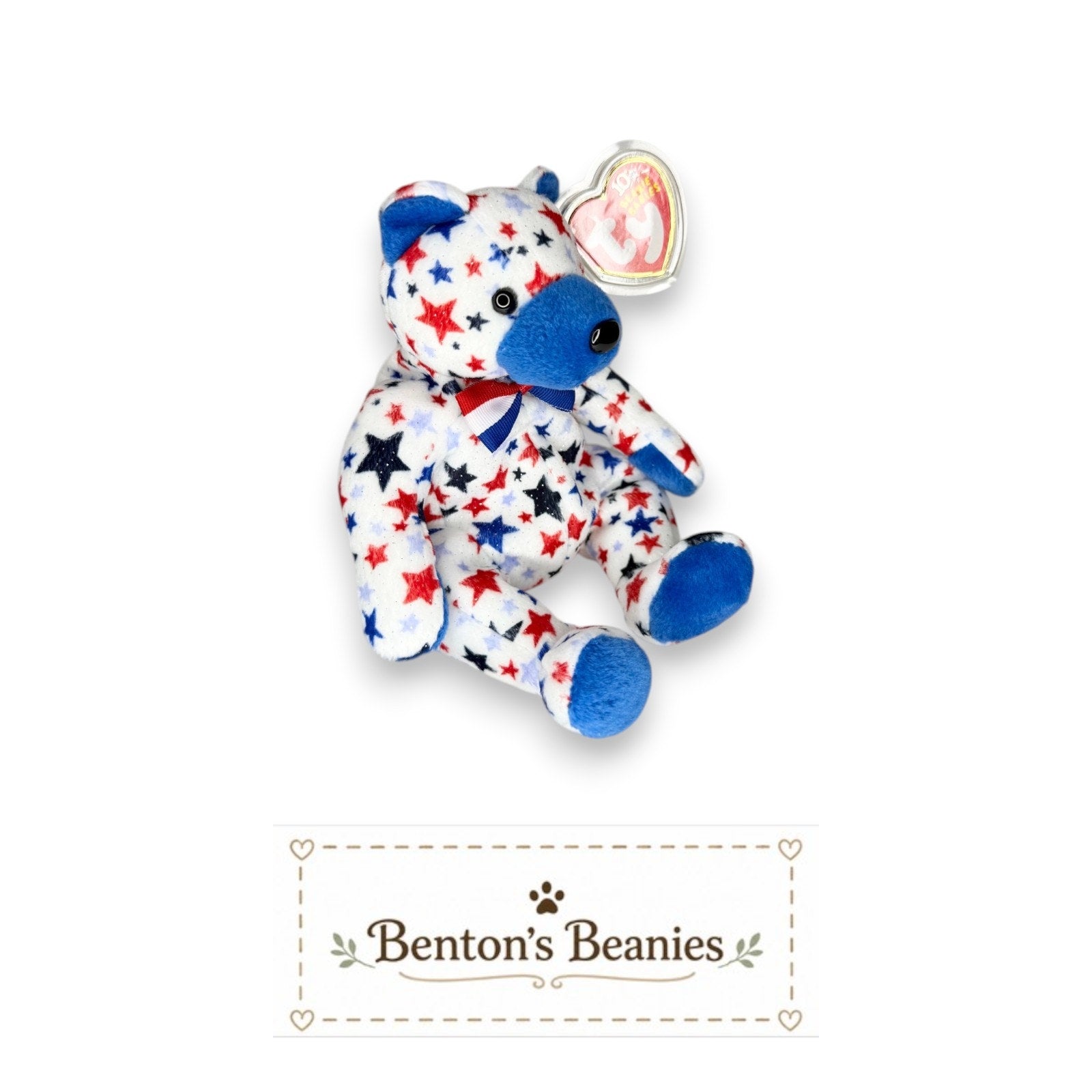 Blue the Patriot Bear TY Beanie Baby | Mint Heart & Tush Tag