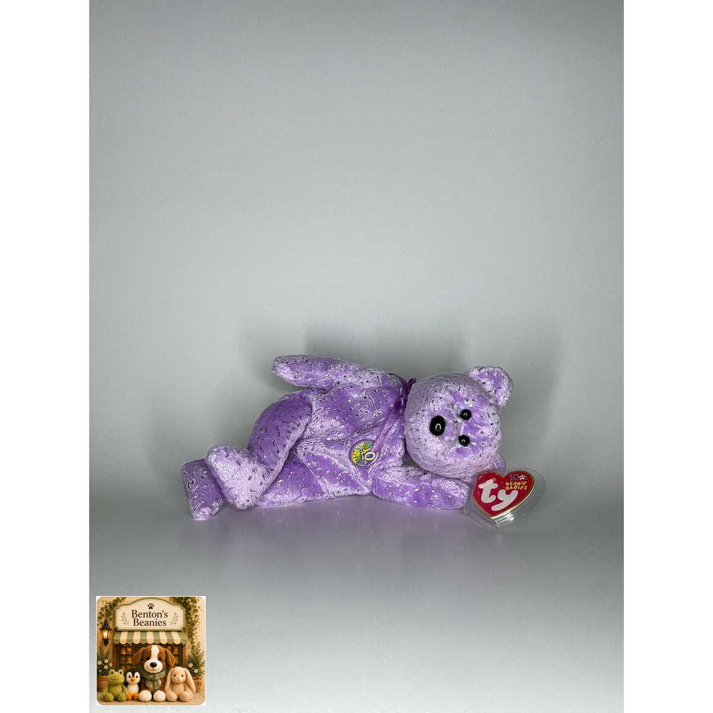 Decade the Bear Purple TY Beanie Baby | Mint Heart/Tush Tag