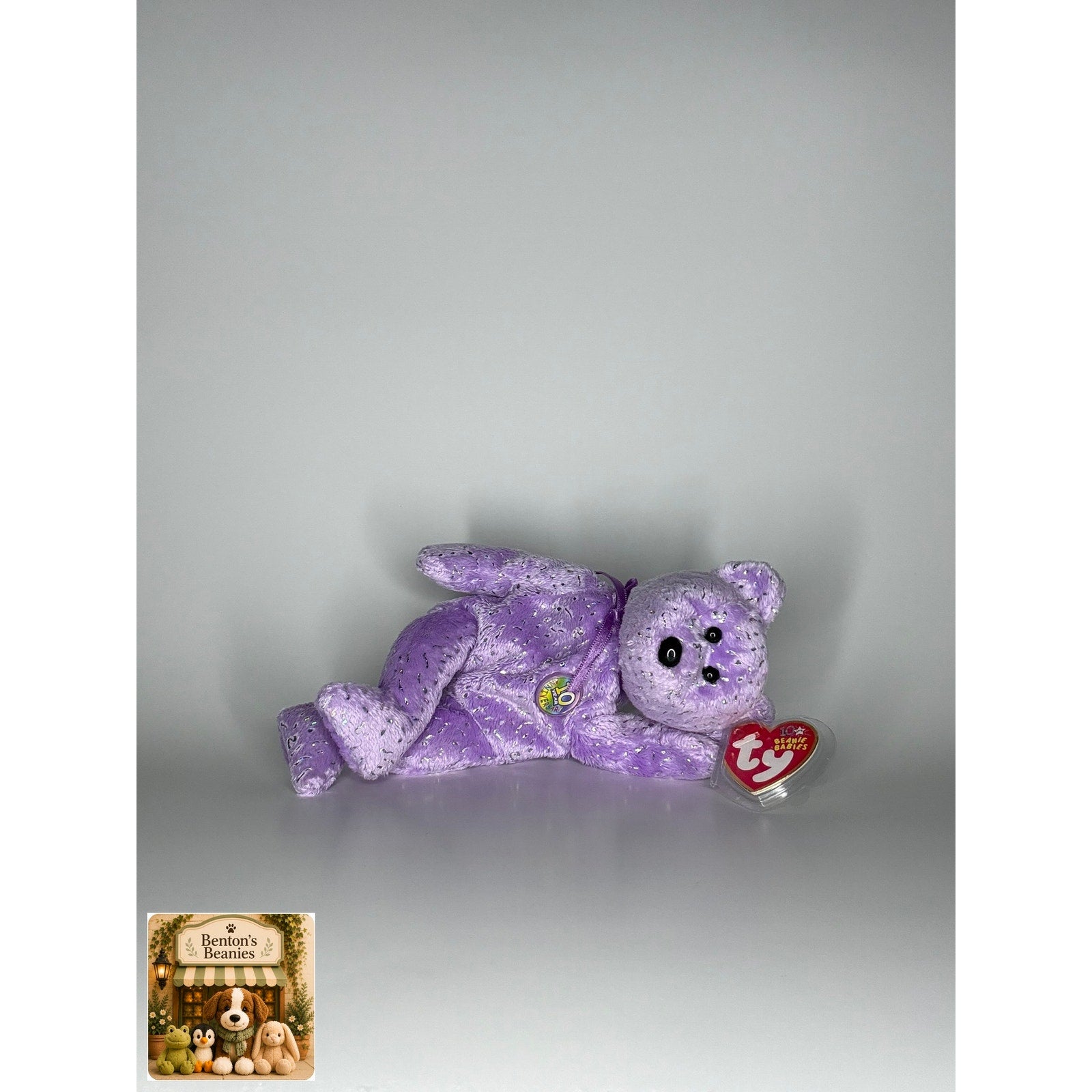 Decade the Bear Purple TY Beanie Baby | Mint Heart/Tush Tag