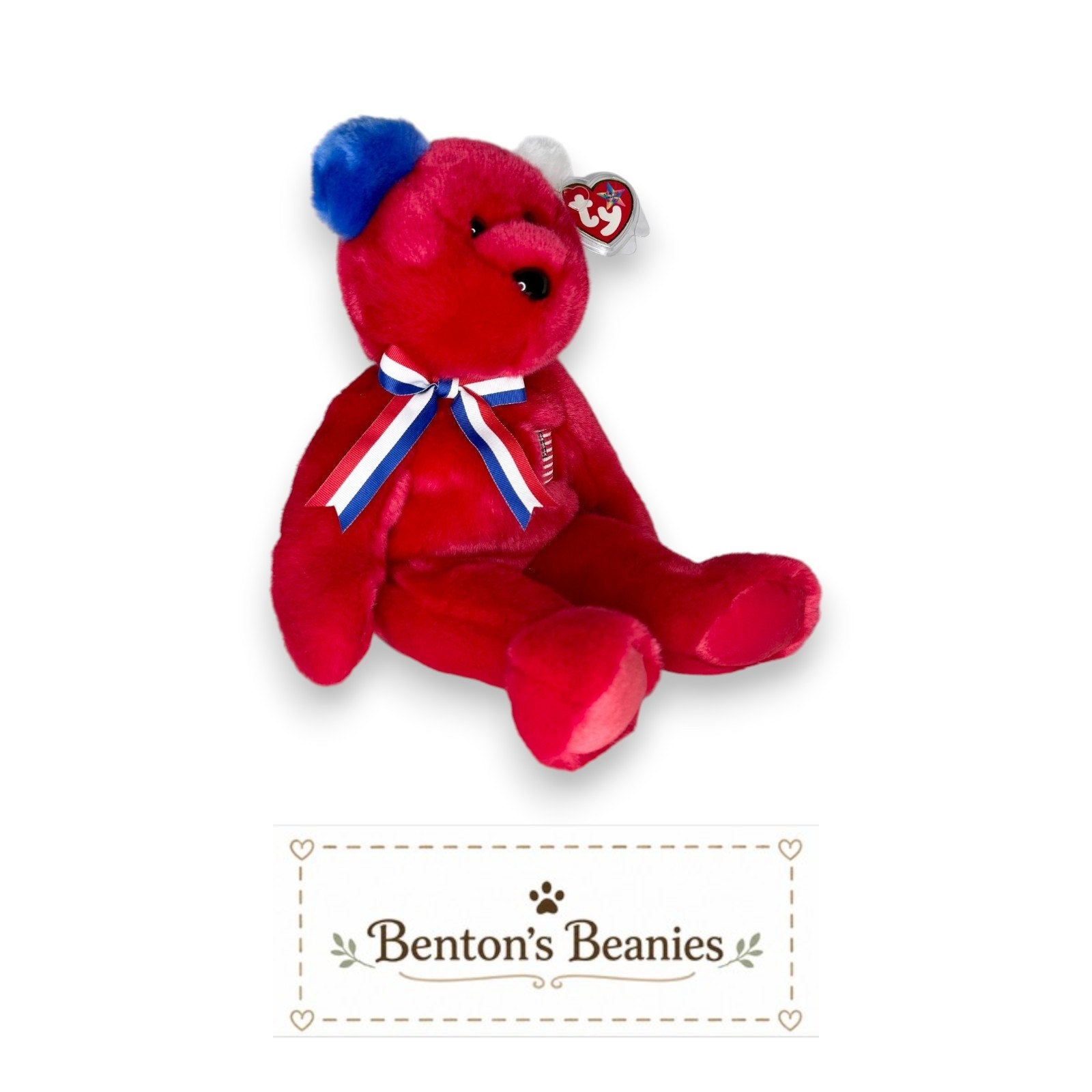 America the Bear TY Beanie Buddies | Mint Heart & Tush Tags