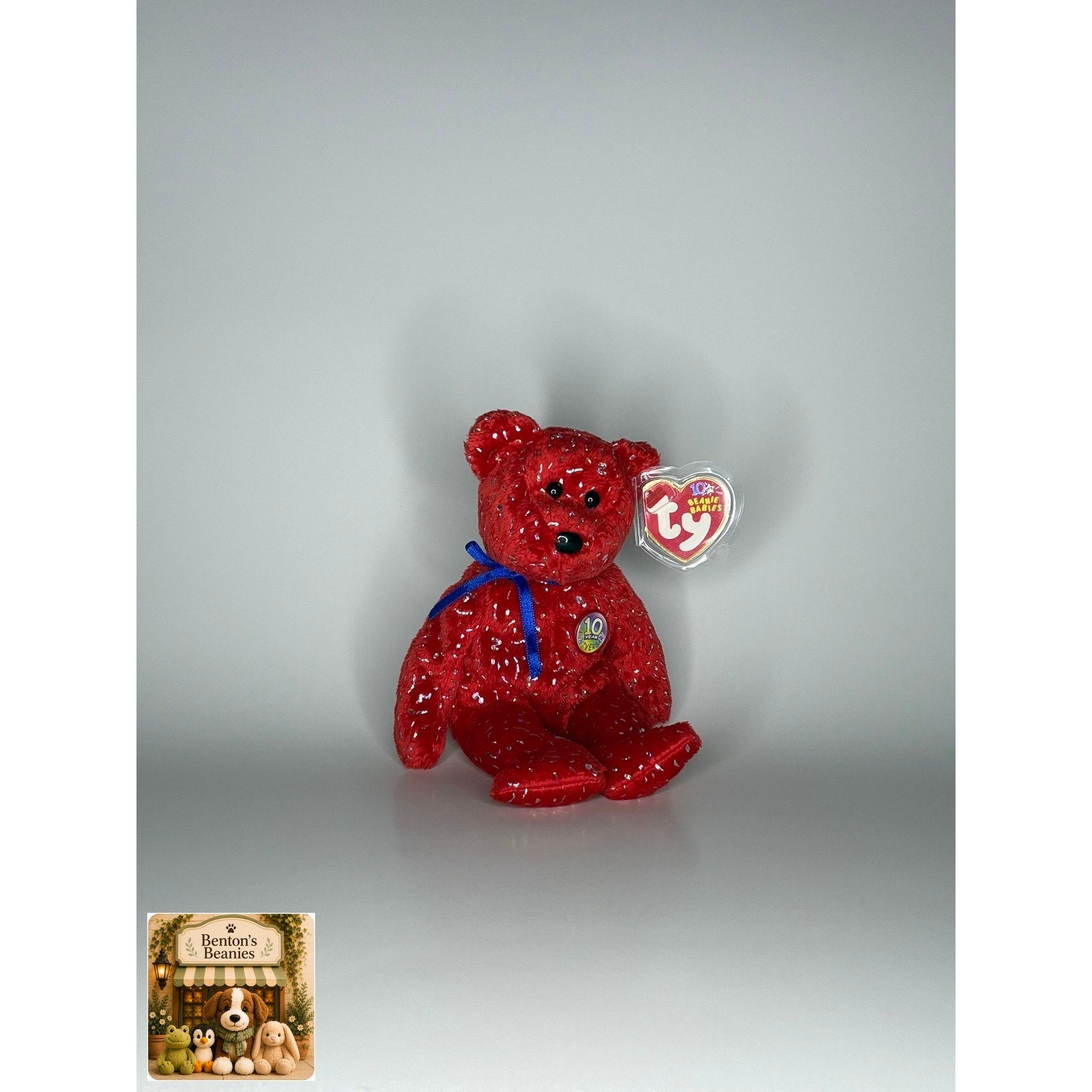 Decade the Bear Red TY Beanie Baby | Mint Heart/Tush Tag