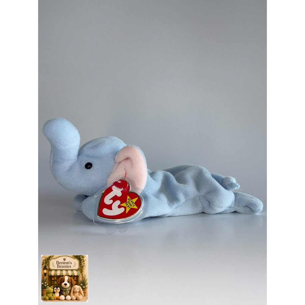 Peanut the Elephant Light Blue TY Beanie Baby | Mint Heart & Tush Tag