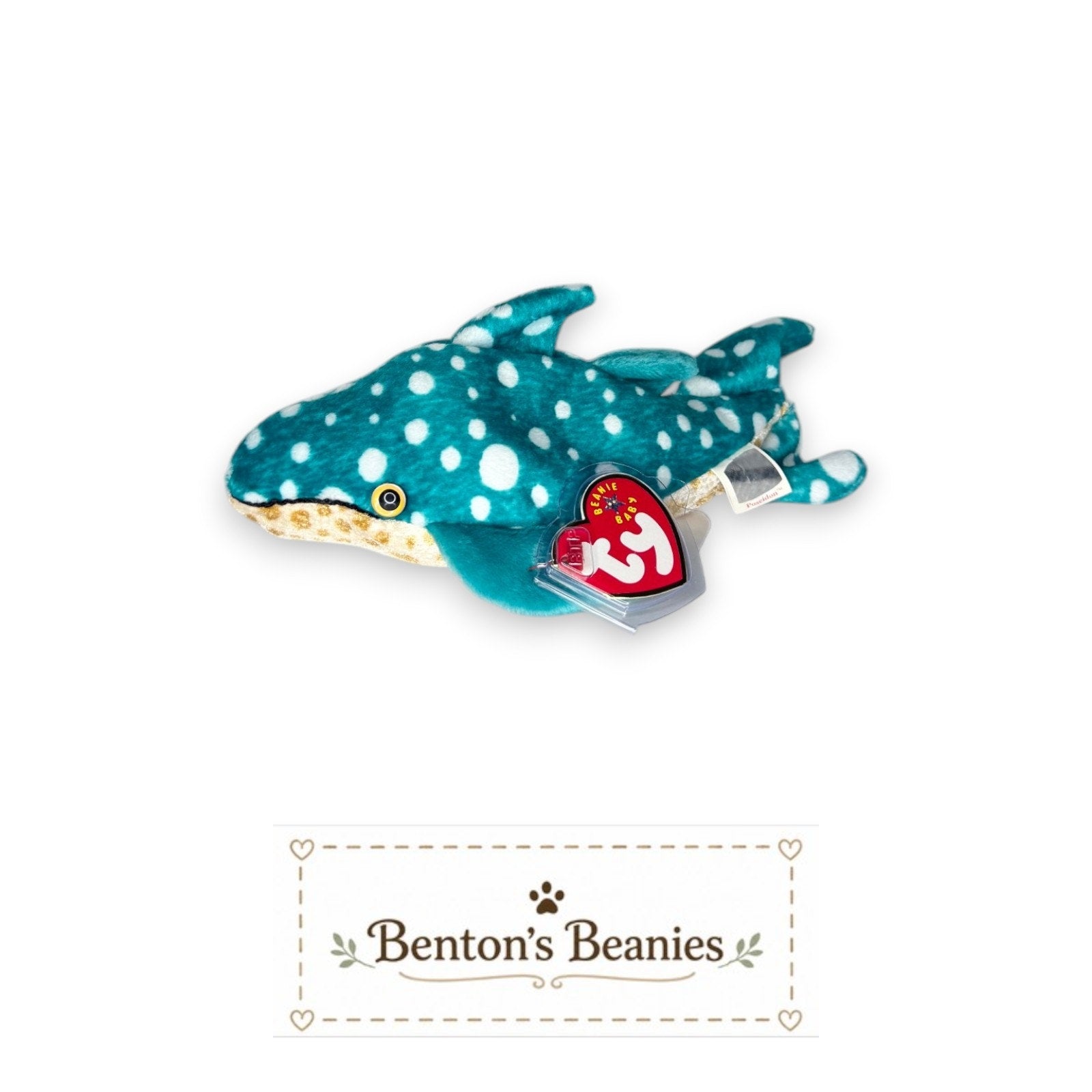 Posedian the Whale Shark TY Beanie Baby | Mint Heart/Tush Tag