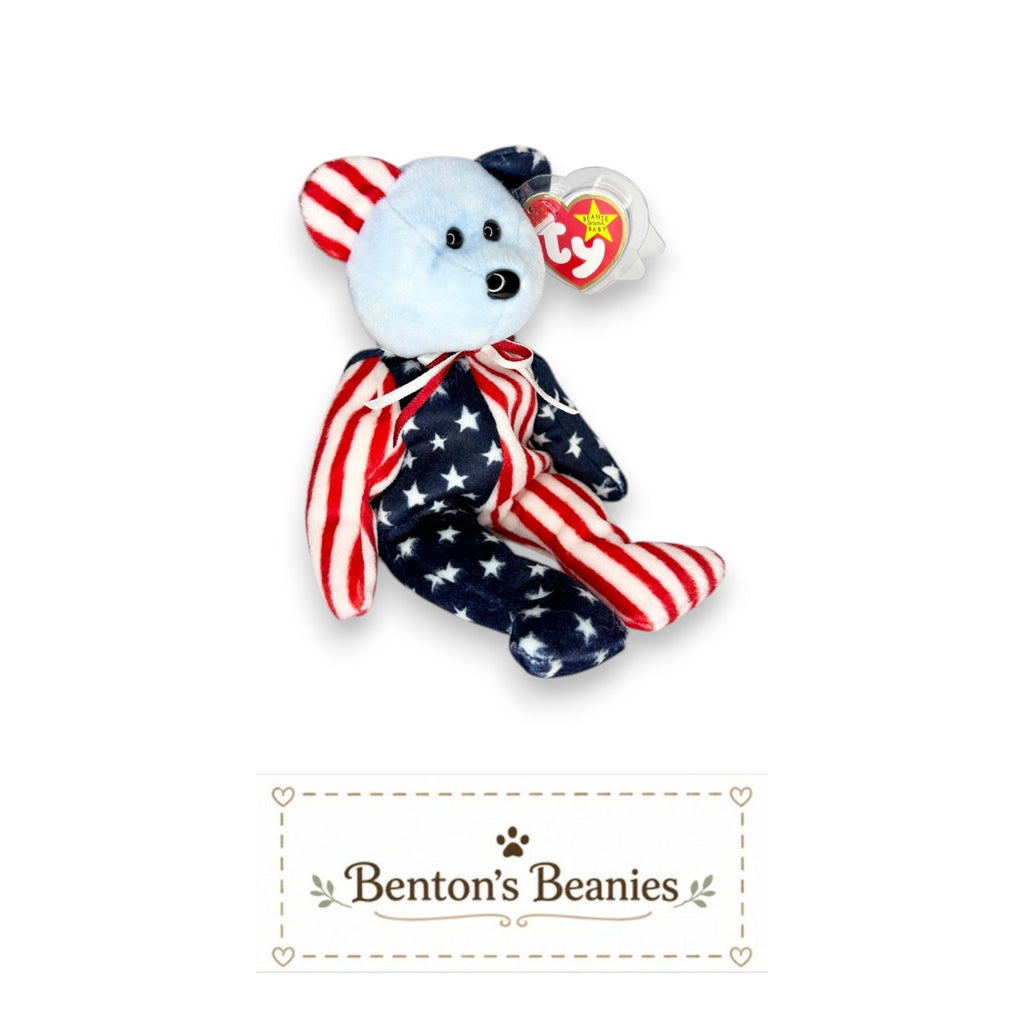 Spangle the Blue Bear TY Beanie Baby | Mint Heart & Tush Tag