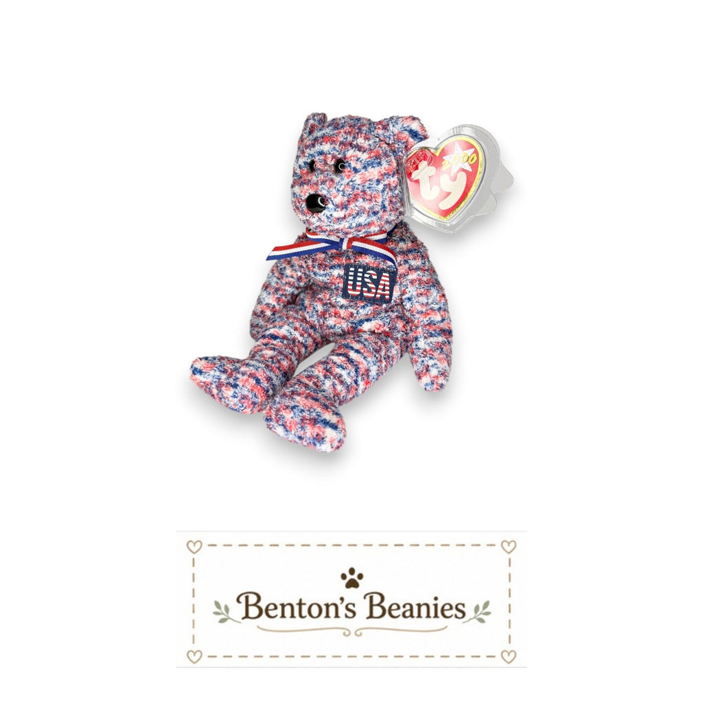USA the Bear TY Beanie Baby | Mint Heart & Tush Tag