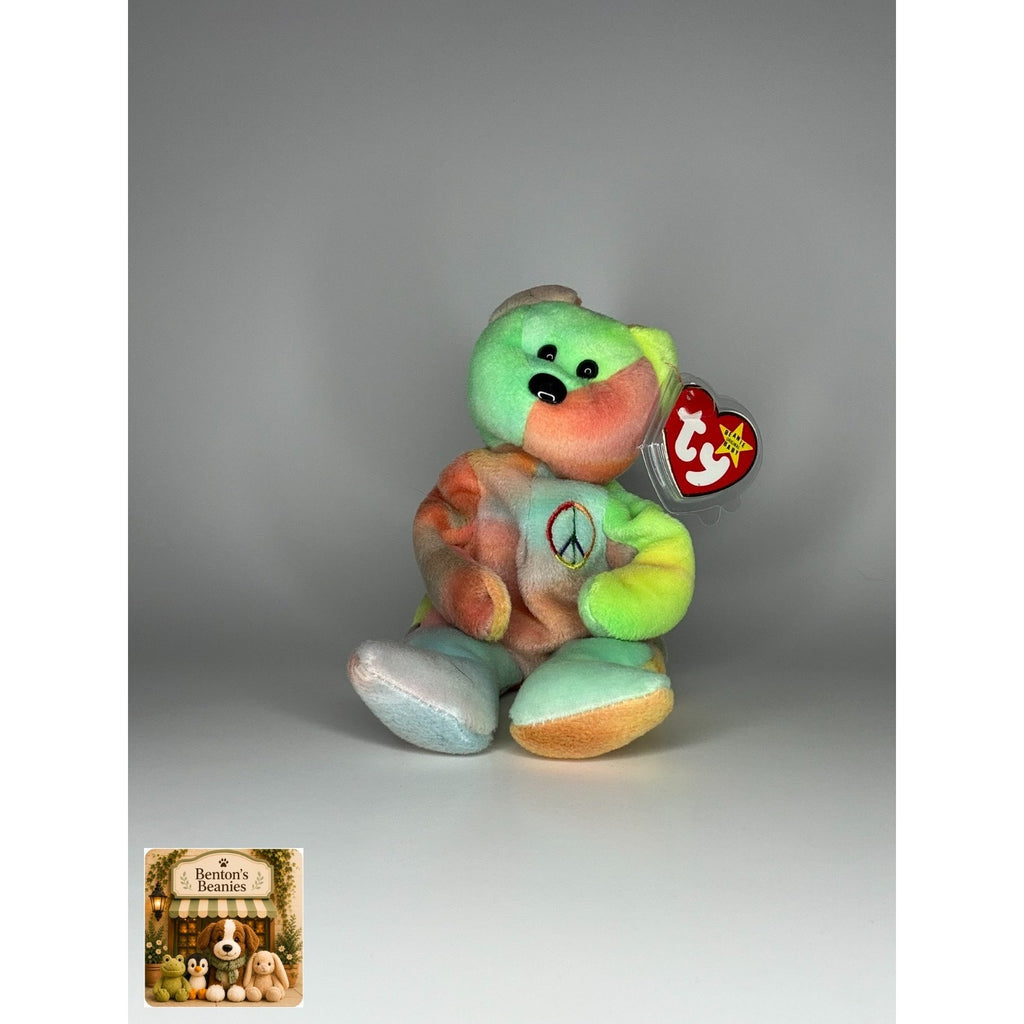 Peace the Bear TY Beanie Baby | Mint Heart & Tush Tag