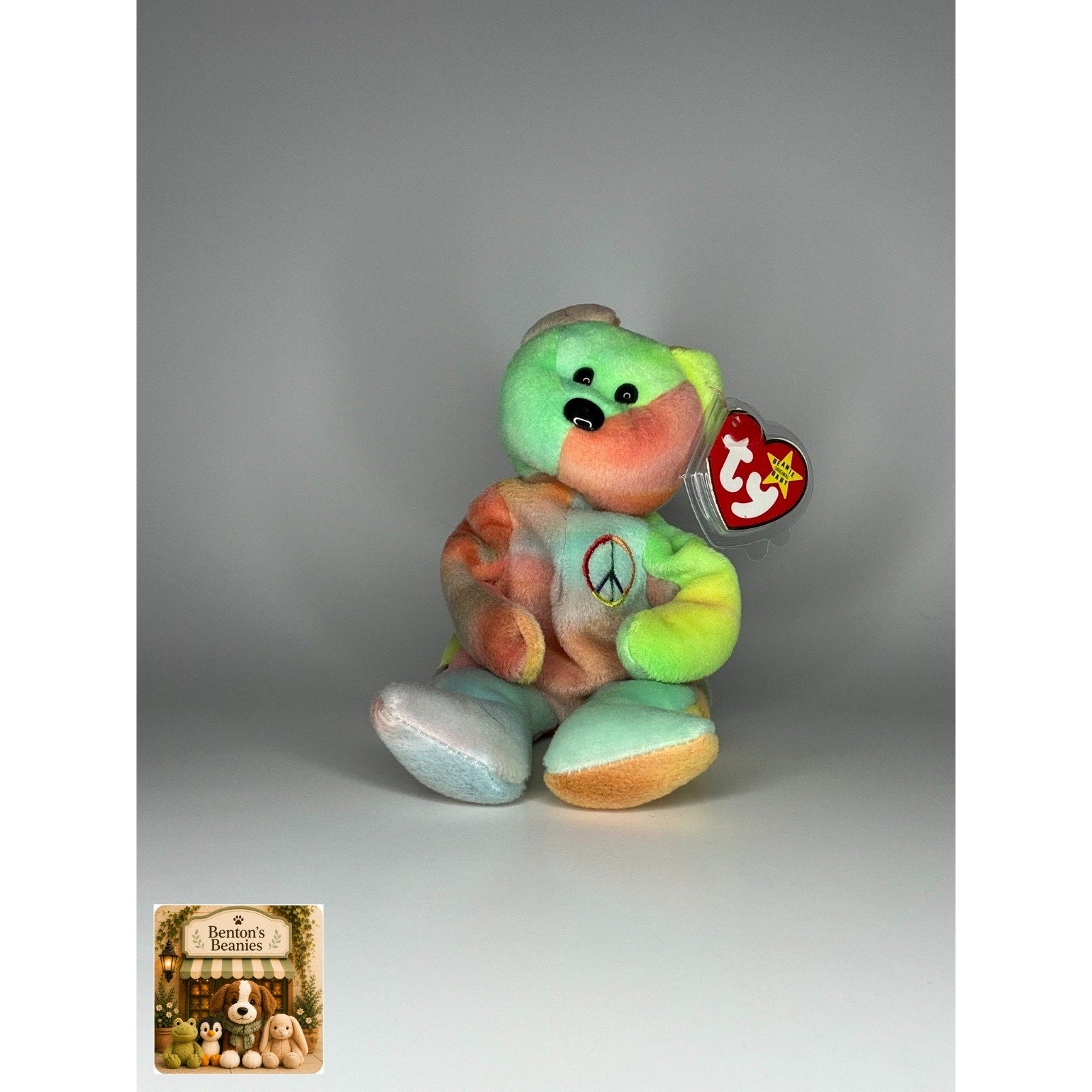Peace the Bear TY Beanie Baby | Mint Heart & Tush Tag