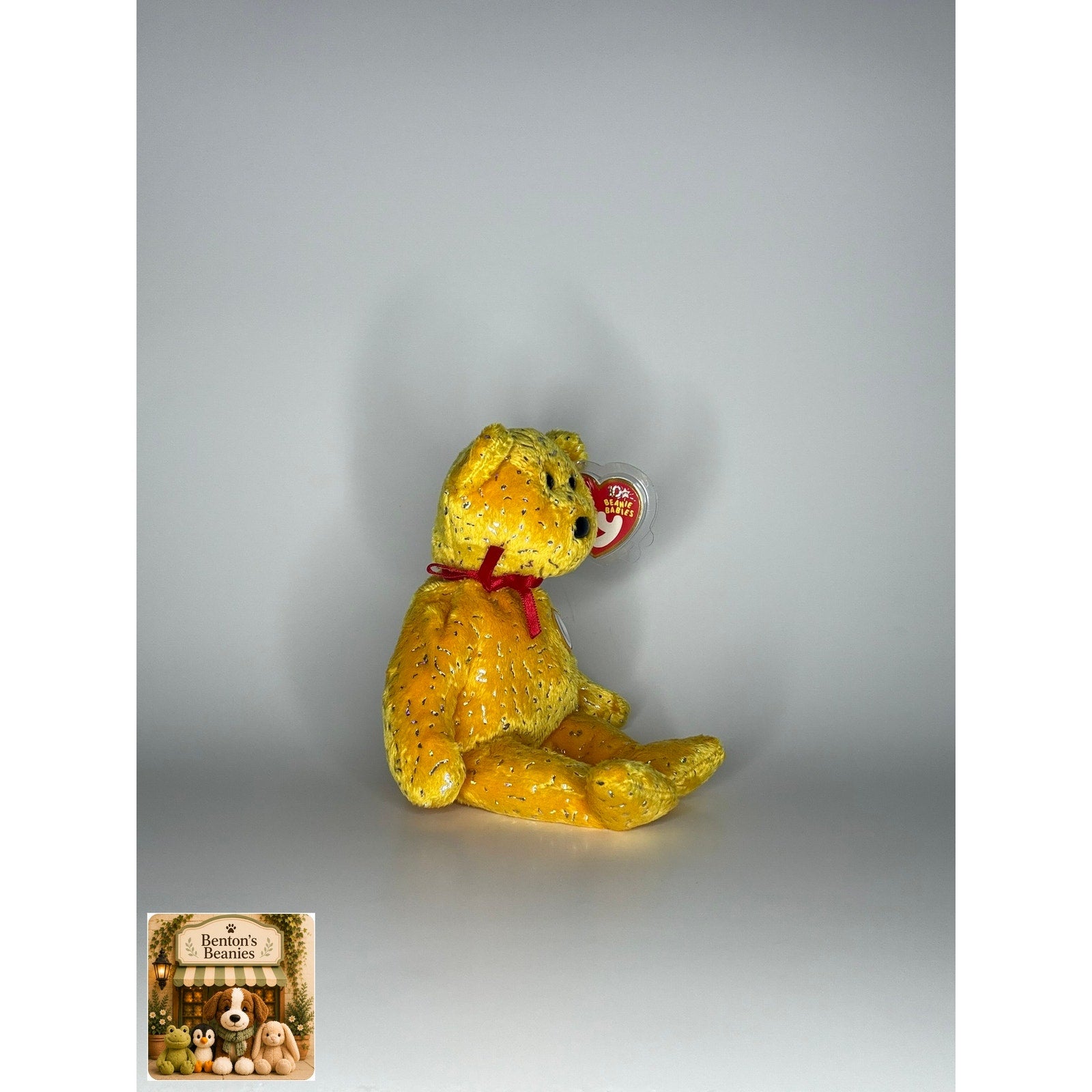 Decade the Bear Yellow TY Beanie Baby | Mint Heart/Tush Tag