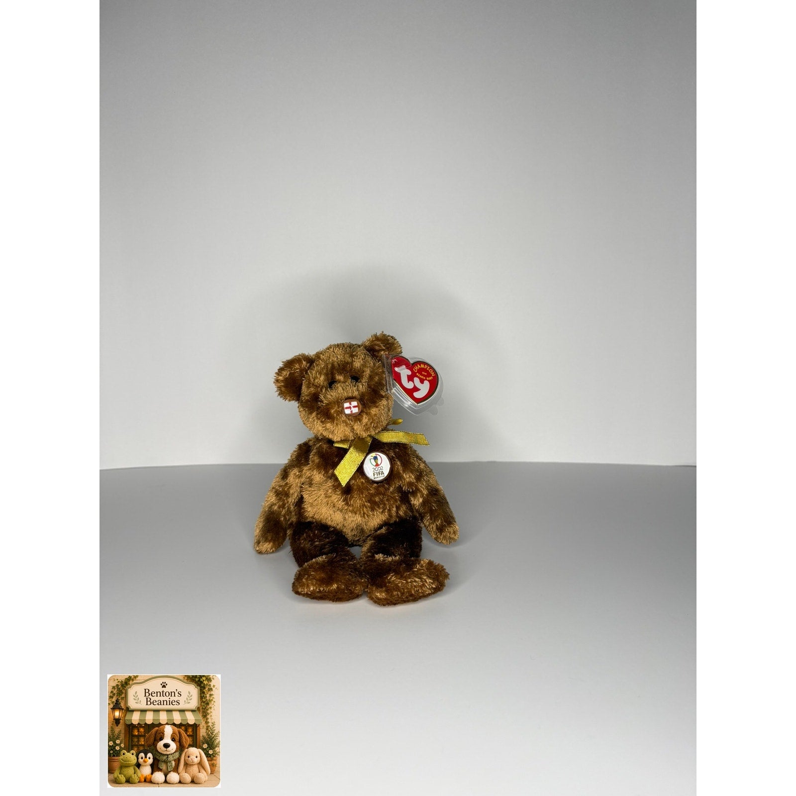 Champion the Bear TY Beanie Baby | Mint Heart & Tush Tag