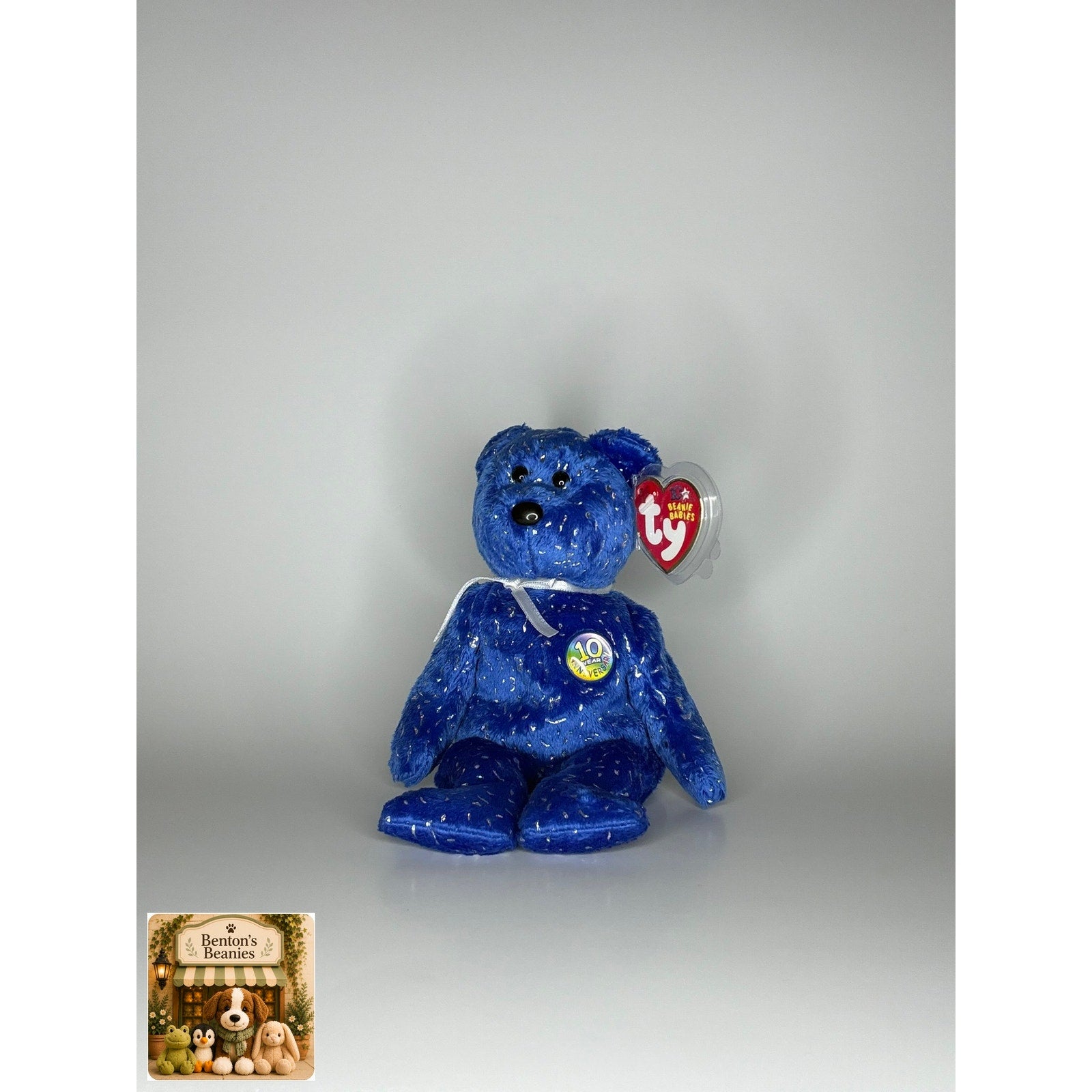Decade the Bear Blue TY Beanie Baby | Mint Heart/Tush Tag